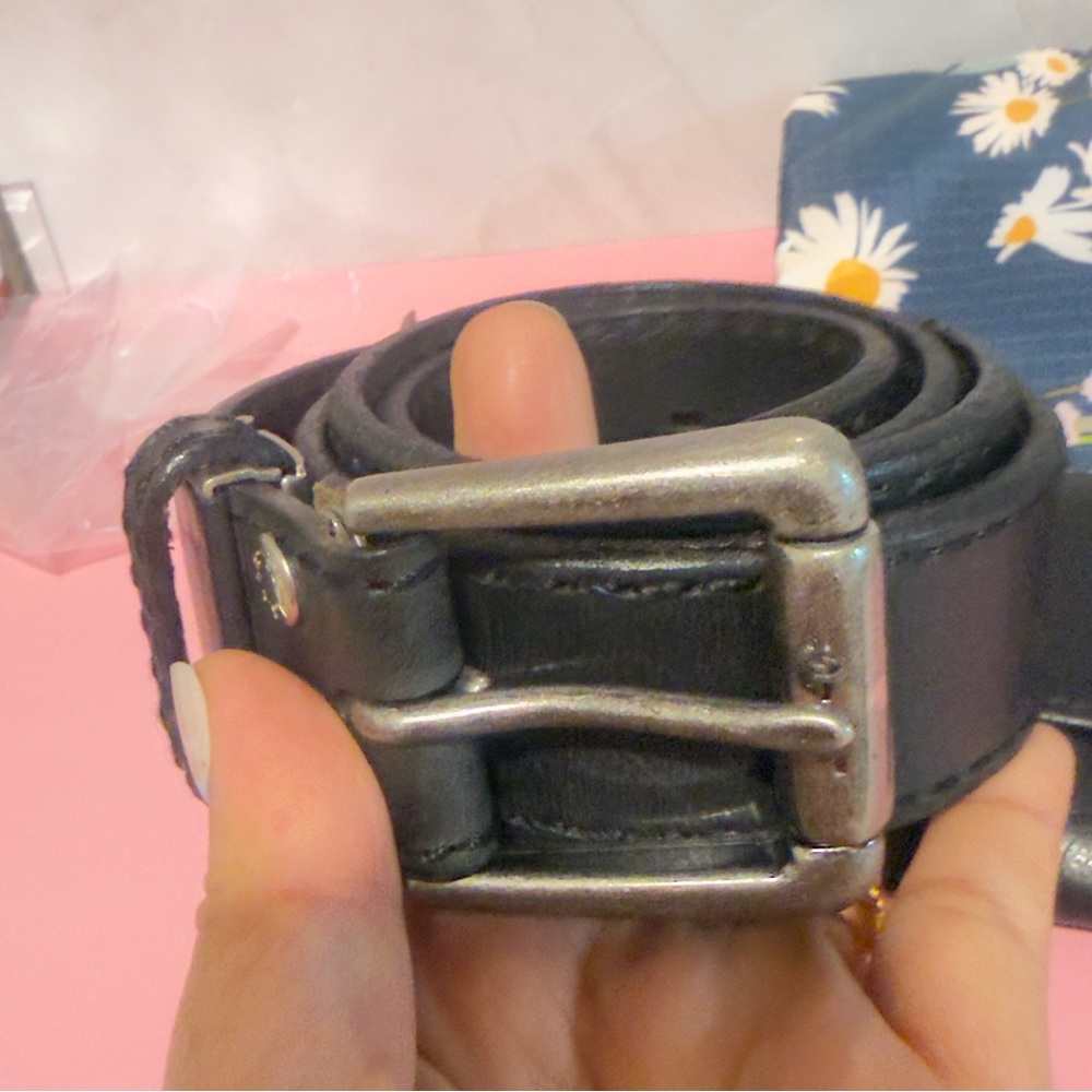 Levi's Black Leather Belt with Silver Buckle Red Tab